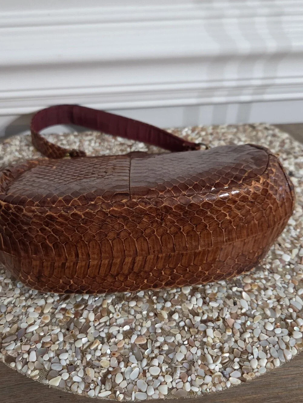 Vintage Genuine Snakeskin Handbag Brown Python Leather Framed Purse Clasp Close